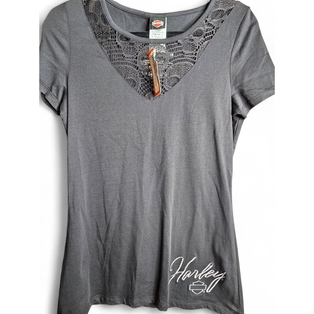 Harley Davidson Lace Baby Tshirt Womens Medium Black V Neck Wausau WI